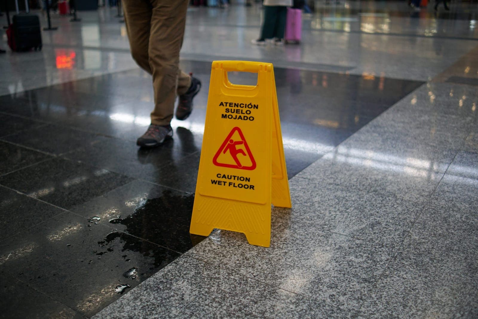 Standing water on a commercial floor during emergency water removal